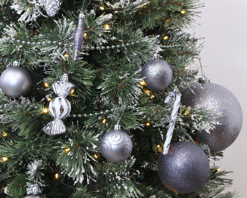 Christmas ConceptsÂ® Pack of 10-60mm Christmas Tree Baubles - Shiny, Matte & Glitter Decorated Ornaments (Graphite Grey) - Image 4